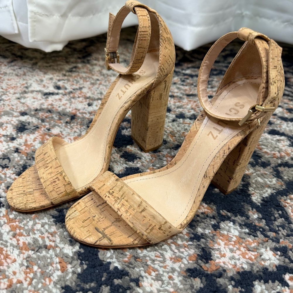 SCHUTZ ‘Enida’ Block Heel Sandal in Tan Cork Size 6.5 - Picture 14 of 16